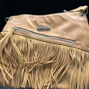 Kenneth Cole Reaction shoulder bag purse Faux Leather with Tassels Light Brown.